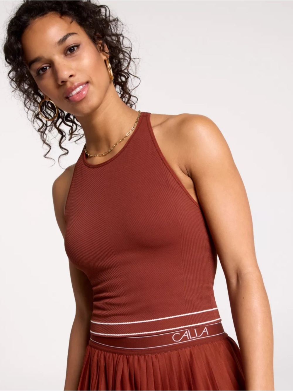 NWT CALIA Women's High Neck Seamless Low Support Brami - Red Brown